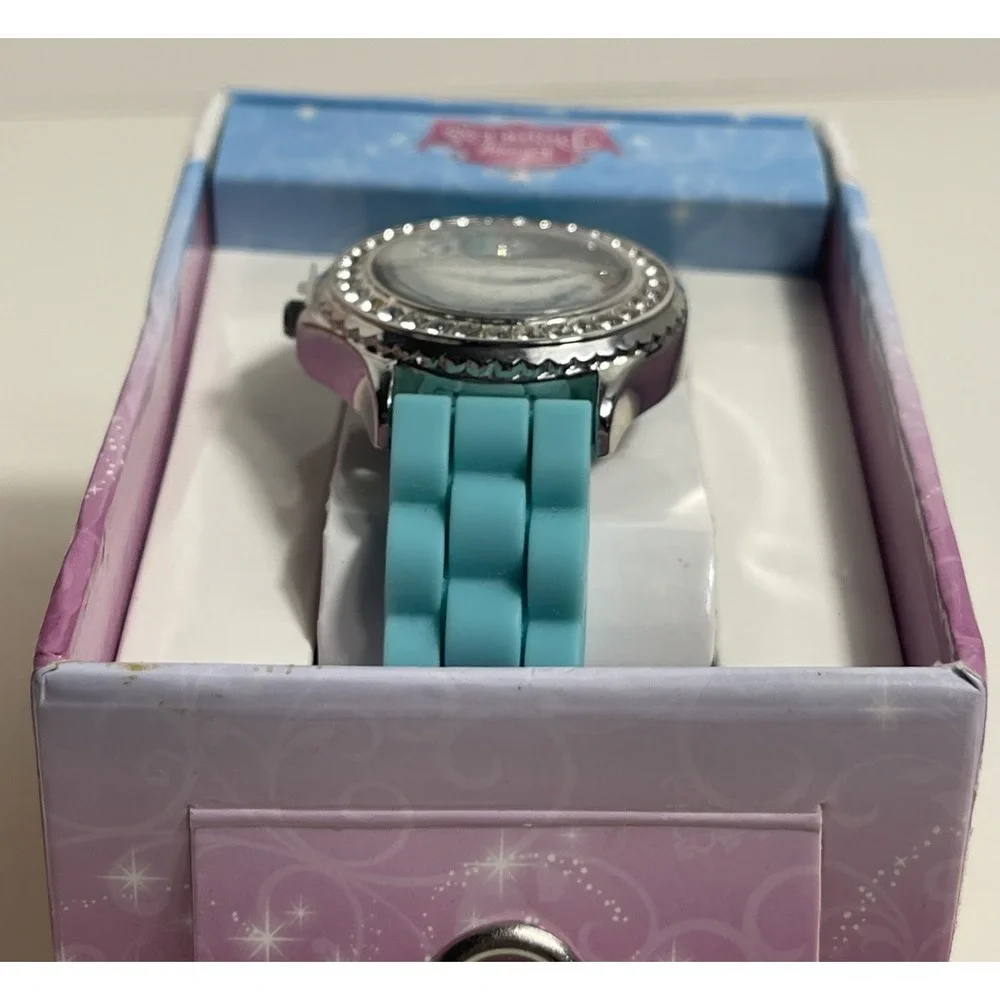 Vintage Disney Princess Watch Double Rhinestone Trimmed Face NIB‎ Teal Blue Band